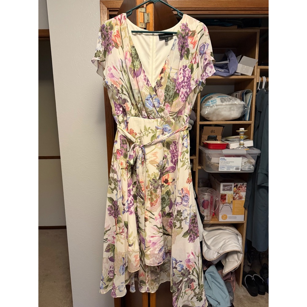 Lane Bryant Floral High Low Dress Short Sleeve Belted Size 12